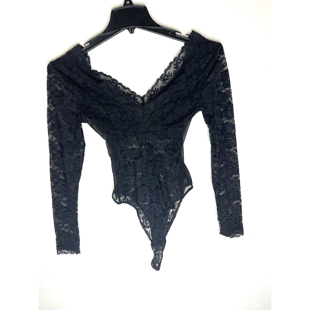 Black lace body suit small floral lace whimsigoth dark romantic fairy‎ grunge